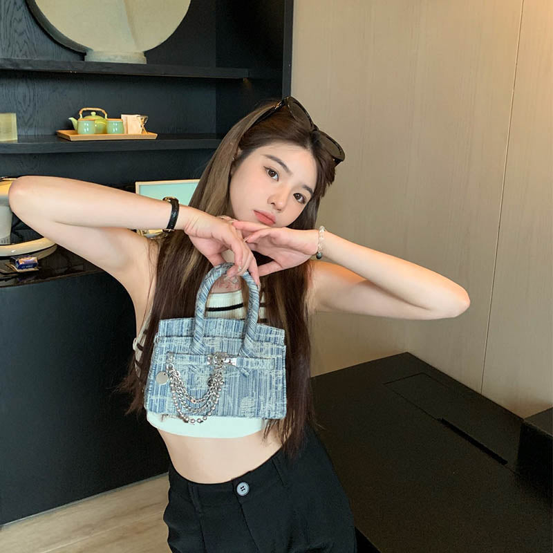 Ladies Denim Tote Bag Fashion Sense Wear Resistant Platinum Handbag