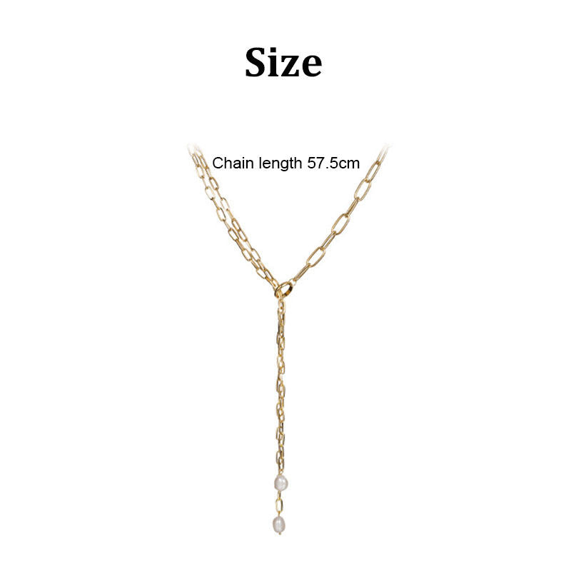 Paper Clip Necklace Pearl Pendant Collarbone Chain