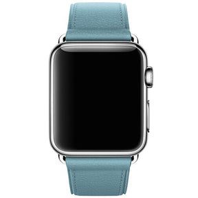 Litchi Pattern Leather Replacement Watch Band For iWatch Series SE/6/5/4/3/2/1-LightBlue