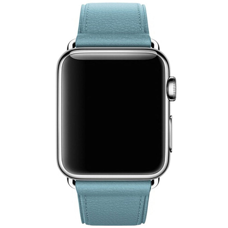 Litchi Pattern Leather Replacement Watch Band For iWatch Series SE/6/5/4/3/2/1-LightBlue