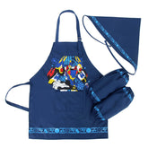 Kids Painting Apron with Sleeves Covers and Headscarf Set for Cooking-Blue