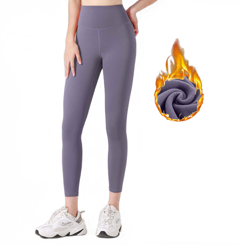 Womens Fleece Yoga Pant High Waisted Tummy Control Athletic Leggings-Purple