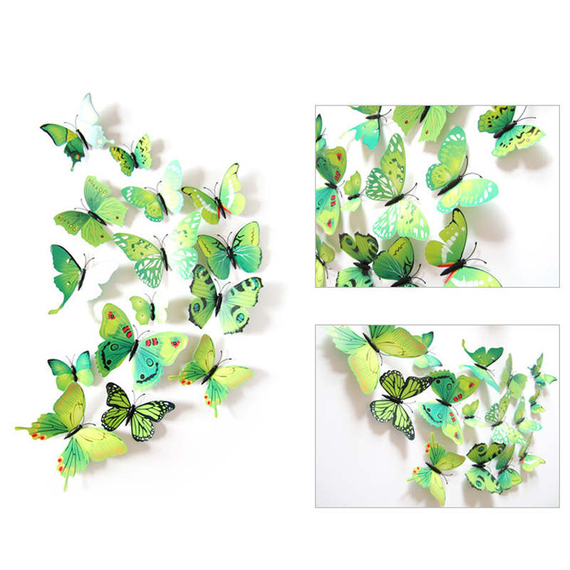 3D Vivid Butterfly Wall Stickers Fridge Magnet Decoration for Room Background-H003 Green