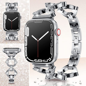 Bling Strap Full Diamonds Metal Jewelry Band for Apple Watch-Silver