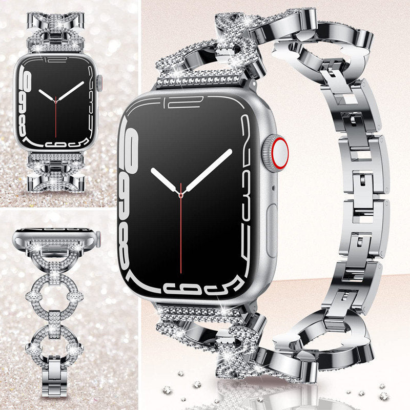 Bling Strap Full Diamonds Metal Jewelry Band for Apple Watch-Silver