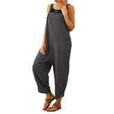 Womens Cotton Adjustable Casual Summer Bib Overalls Jumpsuits with Pockets-Gray