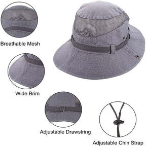 Sun Hat Wide Brim Fisherman Hat Safari Boonie Hat-Grey