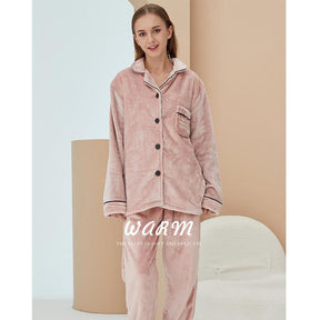 Thicken Warm Flannel Pajamas Set Homewear-Pink