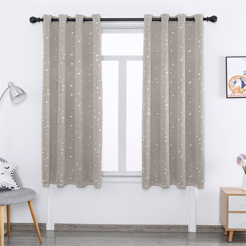 2 Panels Kids Blackout Curtains with Silver Star Print for Bedroom Living Room-Gray