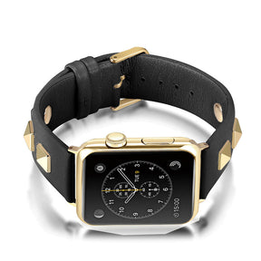 Stylish Golden Rivets Leather Replacement Band for iWatch Series 6/5/4/3/2/1/SE-Black
