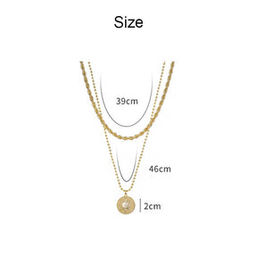 Gold Layered Necklace Thick Chain Personalized Cuban Coin Pendant For Women Girls-N21022