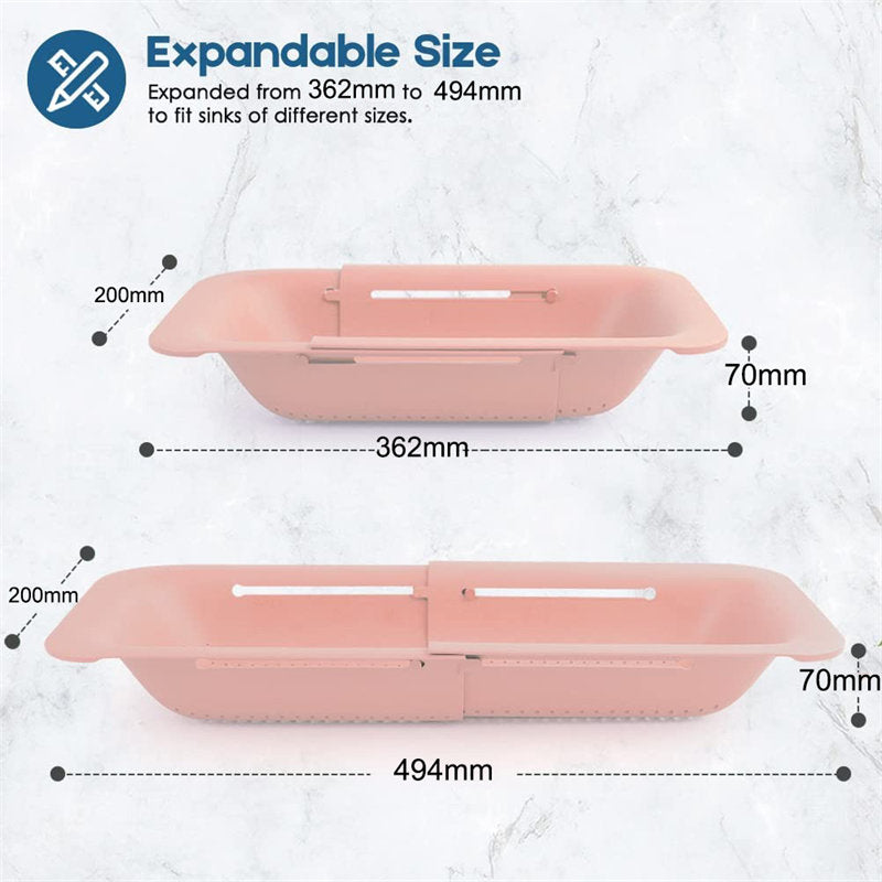 Sink Retractable Strainer Basket for Washing Vegetable Drying Dish-Pink