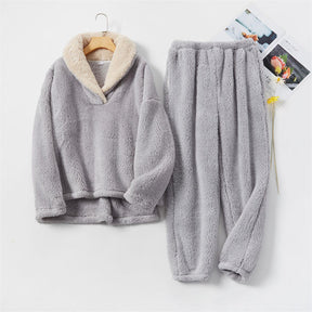 Womens Coral Fleece Oversized Pajamas Set-Grey