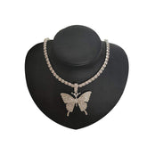 Sparkly Butterfly Rhinestone Pendant Necklaces for Women and Girls-Silver