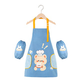 Kids Adjustable Kitchen Apron with Sleeve Covers for Cooking Painting-Sky Blue Bear