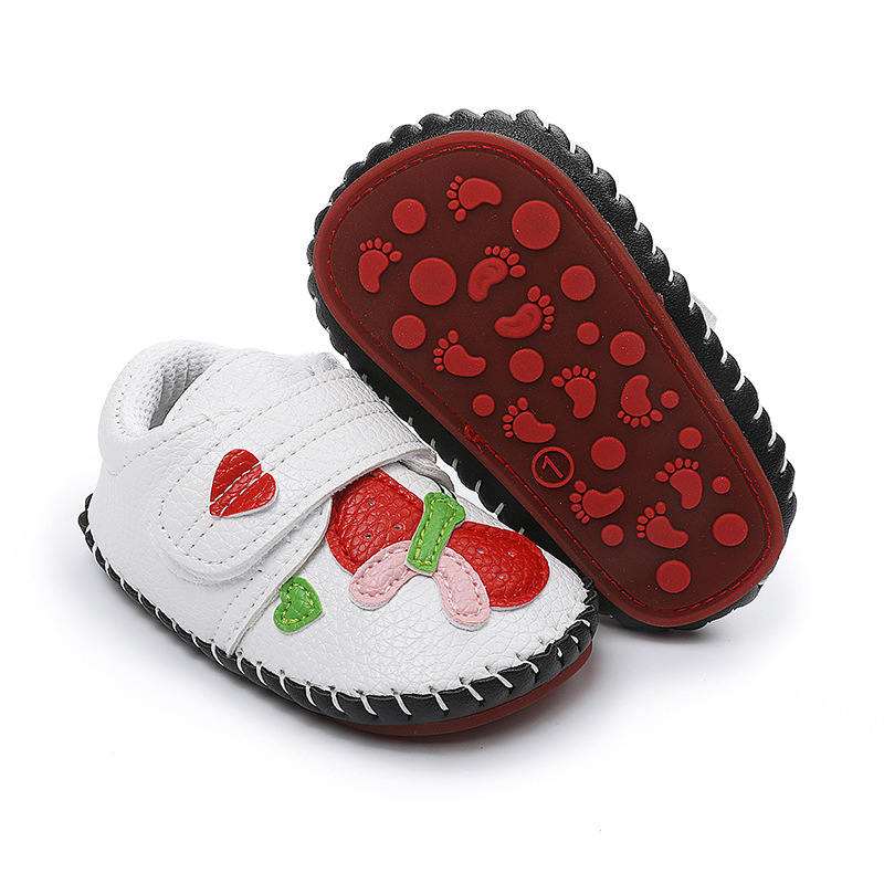 Baby Girls Pu Leather Walking Sneakers Toddler Rubber Cartoon Shoes-White