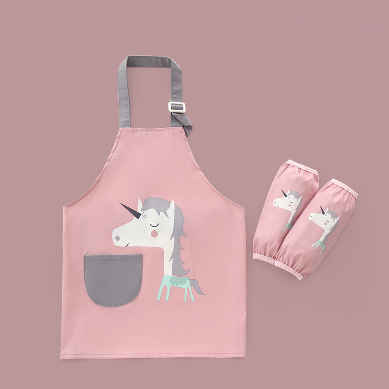 Kids Cartoon Animal Pattern Painting Waterproof Apron Set-Unicorn