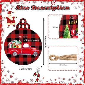 12Pack Red Truck Round Wooden Slice Hanging Ornaments for Holiday Xmas Party Decorations