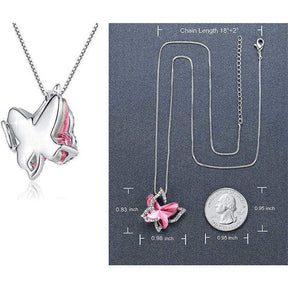 Butterfly Birthstone Crystal Pendant Necklace Gifts for Women Girls-Pink