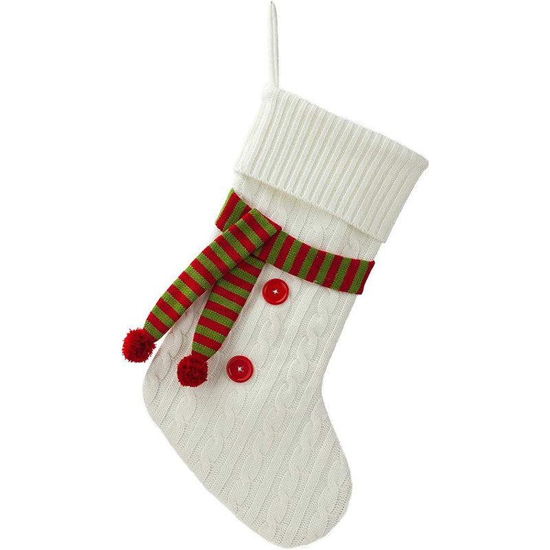 Christmas Knitted Stocking with Scarf Xmas Tree Holiday Decorations-White