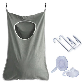 Hanging Laundry Hamper Bag with Free Adjustable Stainless Steel and Suction Cup Hooks - Gray