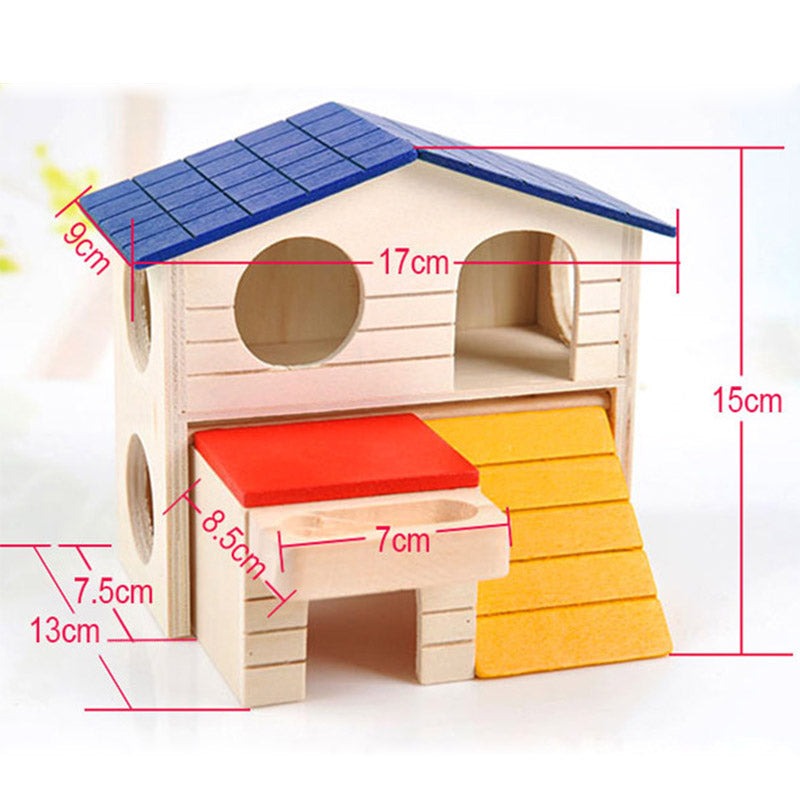 Pet Small Animal Hideout Hamster House Deluxe Two Layers Wooden Hut Play Toys