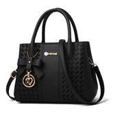 Fashion Womens PU Leather Embroidered Handbags Shoulder Tote Bags-Black