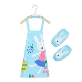 Kids Waterproof Apron Cooking Bib with Sleeve Covers for Painting-Blue Ballet Bunny