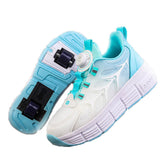 Kids Fashion Double Wheel Roller Skate Shoes Sneakers for Boys Girls-Whiteblue
