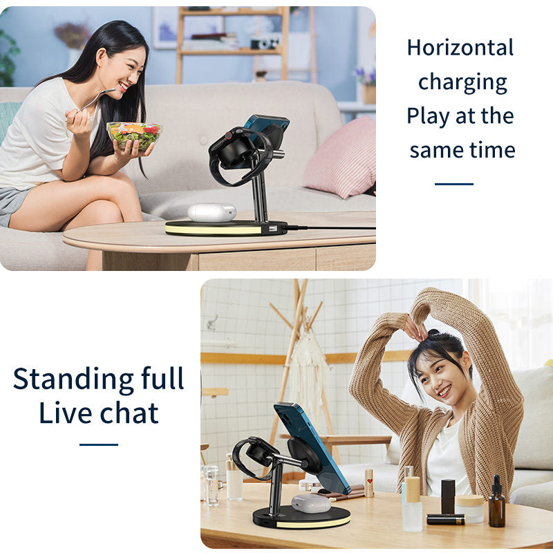 Intelligent 3-in-1 Wireless Fast Charge Station for iPhone Airpods Pro Apple Watch-Black