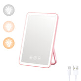 LED HD Makeup Mirror Rechargeable 3 Color Lighting Dimmable-Pink