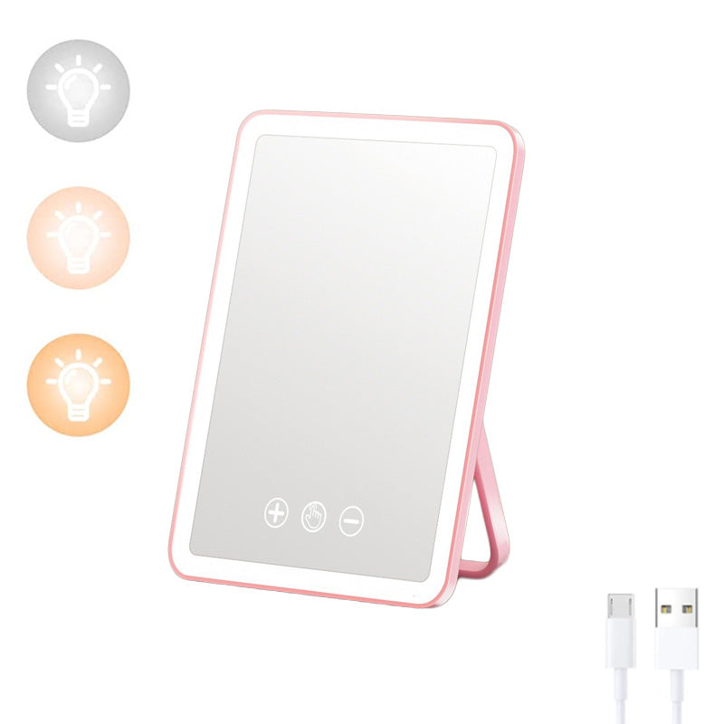 LED HD Makeup Mirror Rechargeable 3 Color Lighting Dimmable-Pink