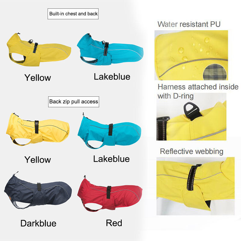Dog Raincoat Adjustable Pet WaterProof Clothes Lightweight with Strip Reflective-Yellow