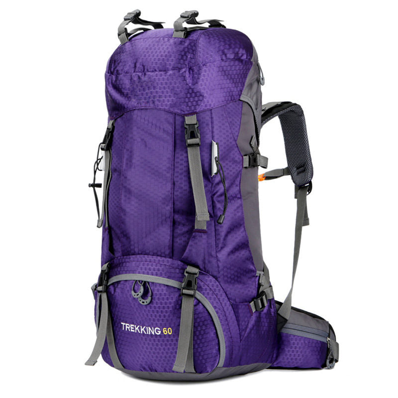 60L Waterproof Lightweight Hiking Backpack with Rain Cover for Climbing Camping-Purple