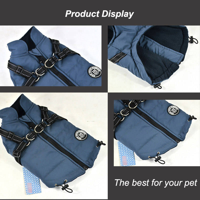 Dog Vest Harness for Winter Windproof Fleece Lined Warm Puppy Jacket-DarkBlue