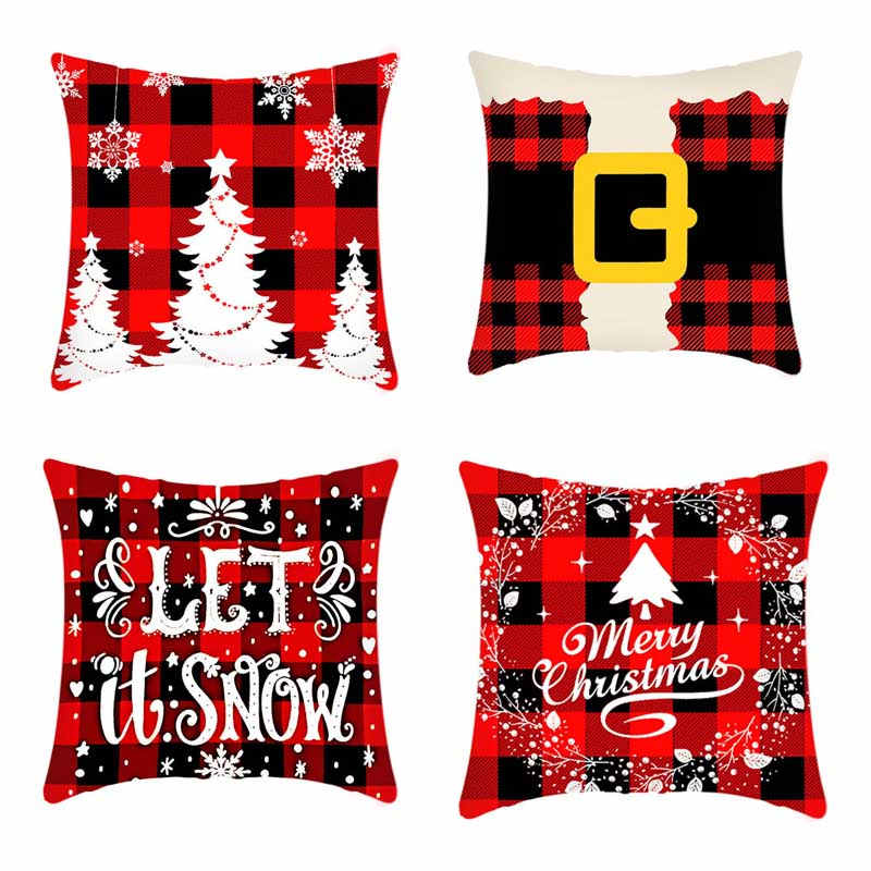 4Pcs 18x18 inch Christmas Throw Pillow Covers Square Cushion Cover for Sofa Decorative-C