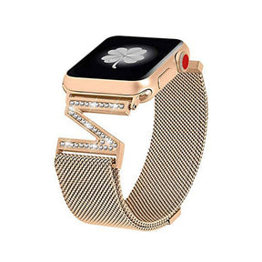 Z Diamond Metal Mesh Watch Watch Band With Steel Magnetic Absorption Loop For Apple Watch SE/6/5/4/3/2/1(Rose Gold)