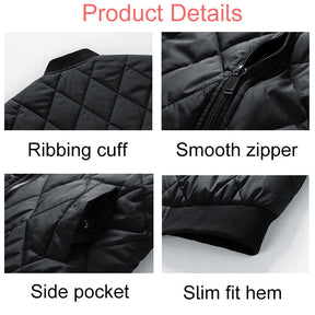 Mens Bomber Jacket Diamond Quilted Jackets Winter Warm Padded Coats-Black