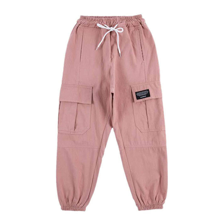 Girls Joggers Long Pants Pockets Outdoor Casual Trousers with Drawstring Multicolor-Pink