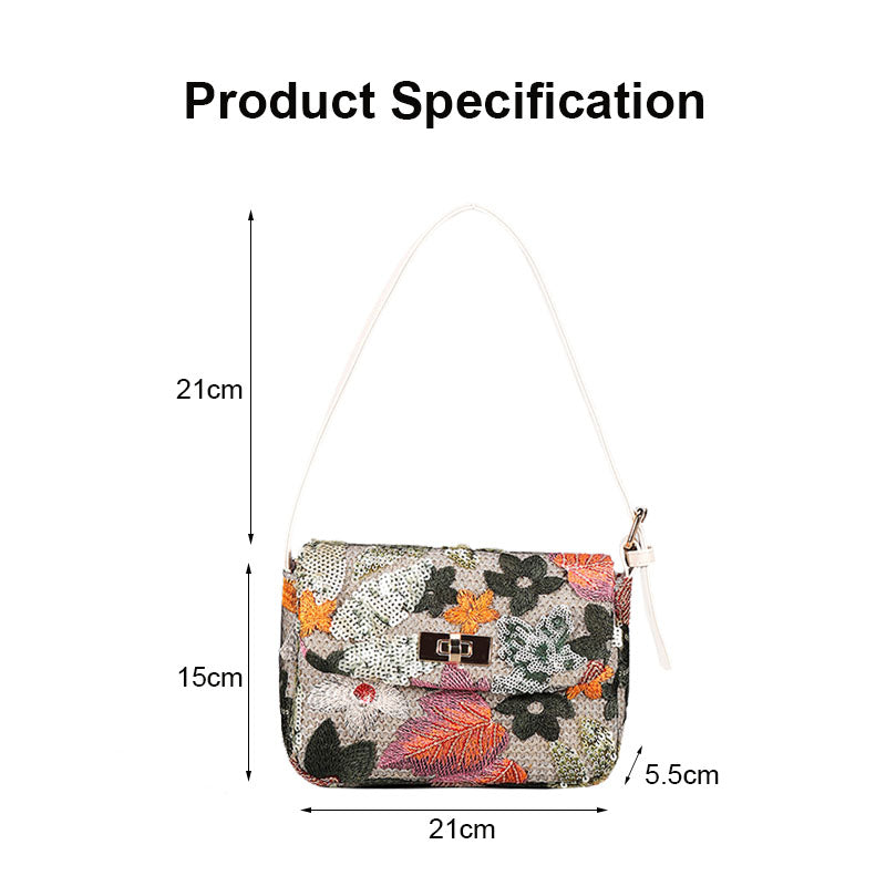 Womens Premium Shoulder Bag Embroidery Sequin Craft Purse-XXF-Green