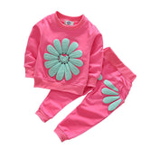 Baby Girls 2 Pcs Sunflower Clothes Set Long Sleeve Top And Pants Outfits-Red