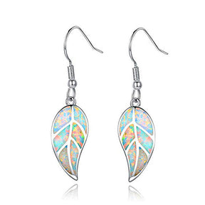 Fashion Opal Leaf Drop Dangling Earrings-White