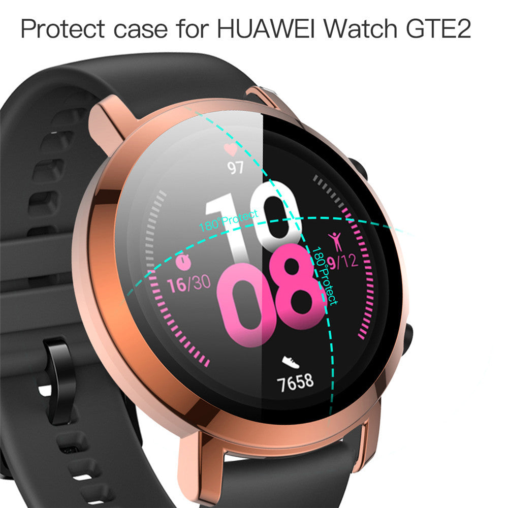 PC + Glass  Full Cover WatchCase For Huawei Watch GT 2 42MM 46MM-Rose Gold