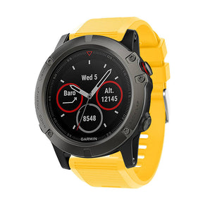 26mm Strap For Garmin Fenix 5X/5X Plus/3/3 HR/6X/6X Pro Watchband Quick Release Easy Fit Silicone Bands Silver Buckle-Yellow