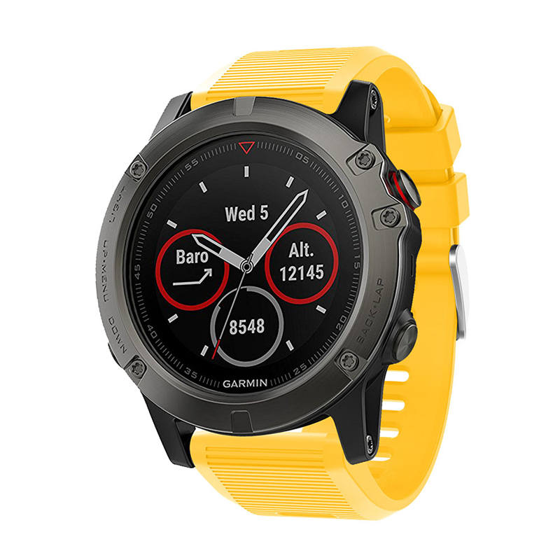 26mm Strap For Garmin Fenix 5X/5X Plus/3/3 HR/6X/6X Pro Watchband Quick Release Easy Fit Silicone Bands Silver Buckle-Yellow