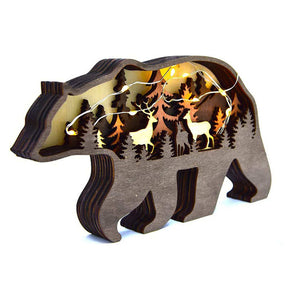 3D Forest Bear Decor Wooden Animal Statues Farmhouse Room Wall Decor-Bear+Light