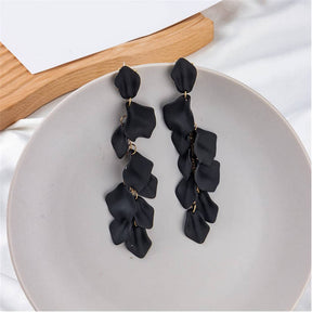 Long Drop Rose Petal Earrings for Women and Girls-Black