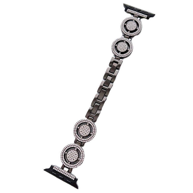 Shiny Watch Strap with Rhinestone Metal Link Band for Apple watch-Black