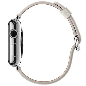 Litchi Pattern Leather Replacement Watch Band For iWatch Series SE/6/5/4/3/2/1-White