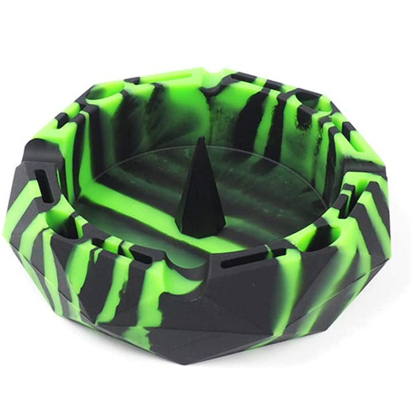 Geometric Silicone Ashtray Eco-Friendly Portable Unbreakable Tabletop Tray for Cigarettes Cigar -Black+Green